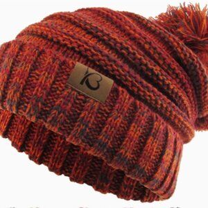 Chunk Pom Pom Cable Knit Ribbed Beanie